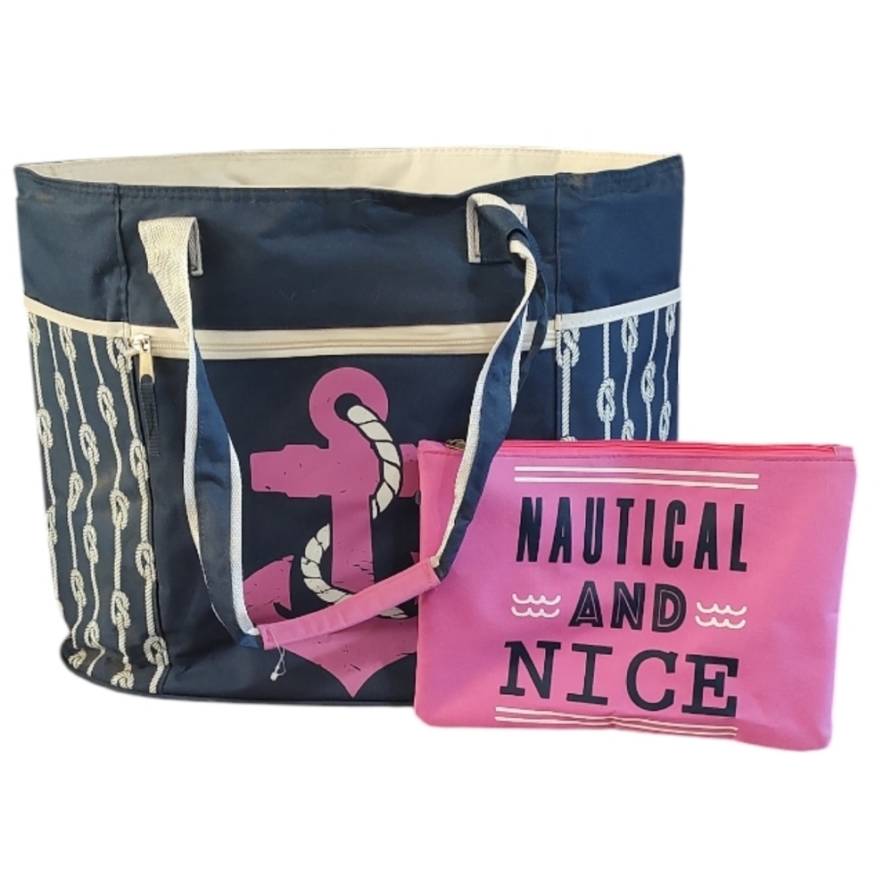 Jumbo Insulated Anchor Design Tote Bag with Wet Pouch